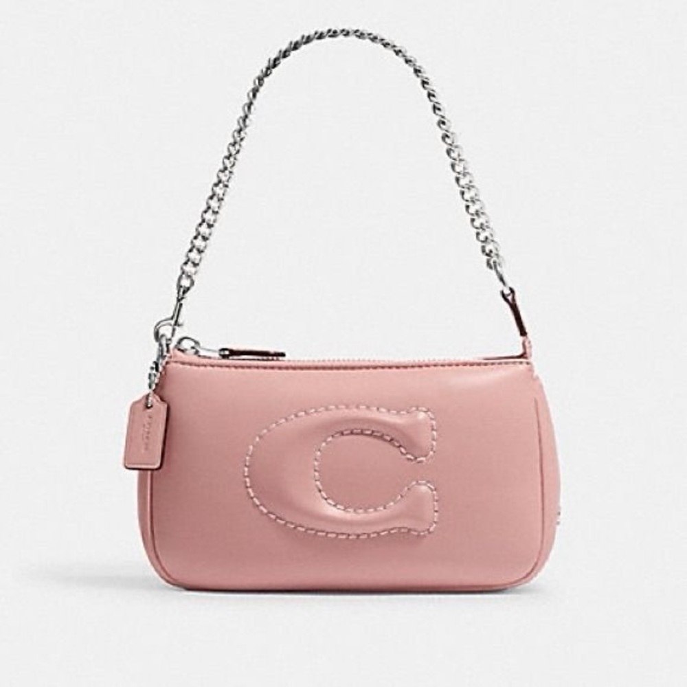 Coach Pink Leather Wristlet with Chain Strap